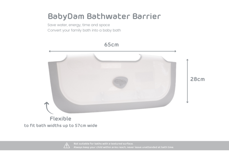 Award winning BabyDam Bathwater Barrier measurements